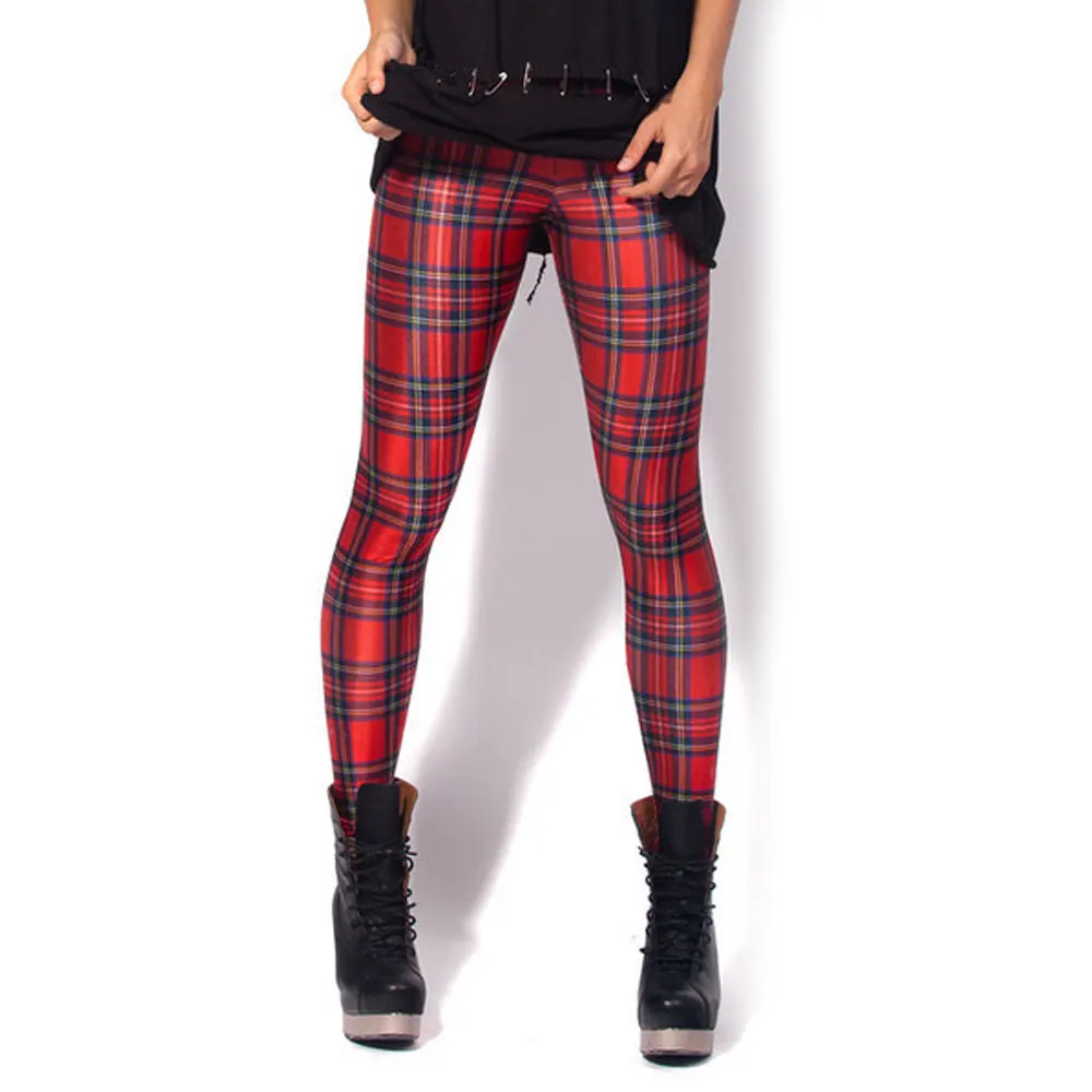 

2016 Hot Sale Scottish Style Red Plaid 3D Printed Fashion Women Leggings Space Galaxy Leggins Tie Dye Fitness Pant Free Shipping