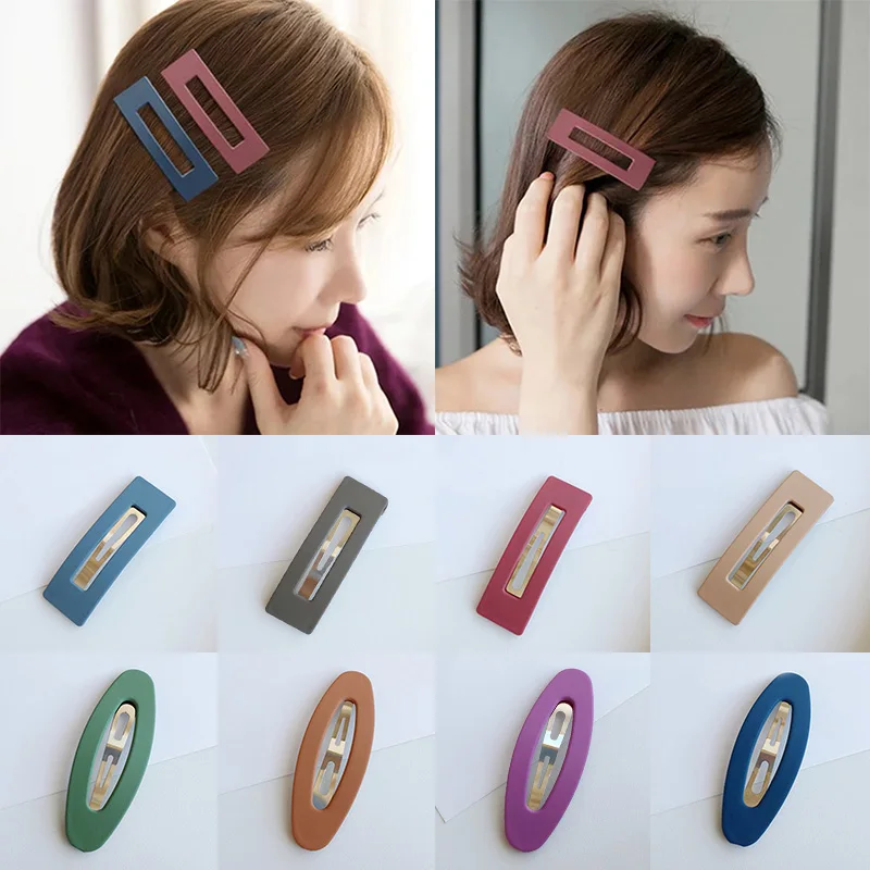 

2019 New Hot 1PC/2PCS Scrub Gifts Acrylic Korean Ellipse Fringe Hair Accessories Candy Color BB Clips