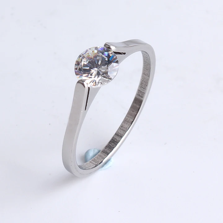 

free shipping 1MM wide silver clip zircon 316l Stainless Steel finger rings for women wholesale