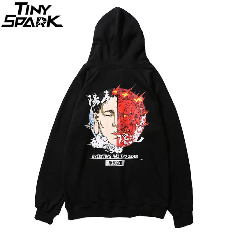 Hip Hop Hoodie Sweatshirt Embroidery Good and Evil Face Black Hoodie
