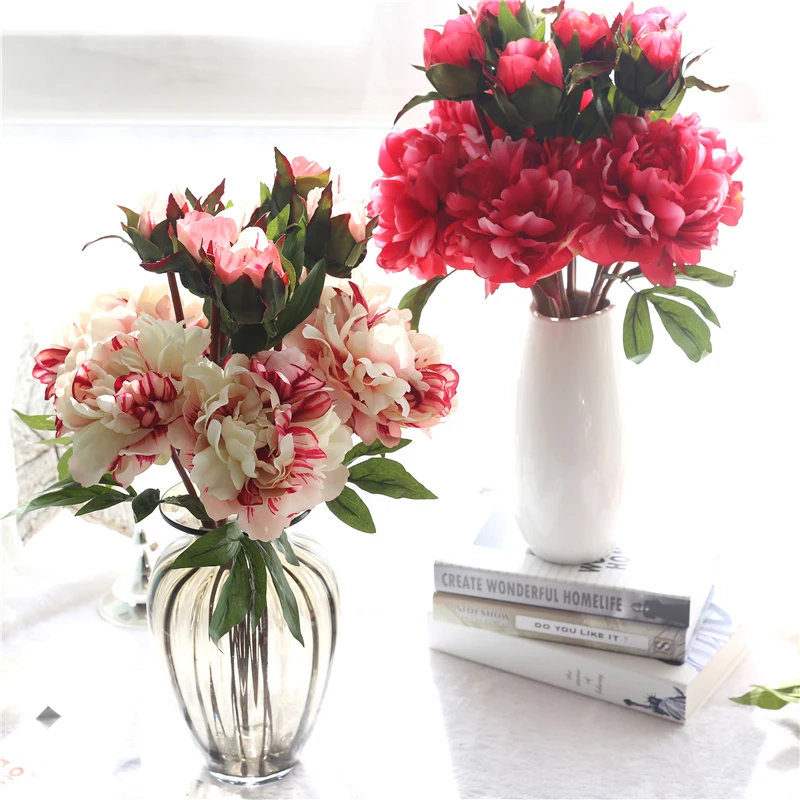 

10PCS Vivid Artificial Peony Flowers 2 Heads Real Touch Silk Peony Flower Wreaths for Wedding Home Party Decoration Flowers