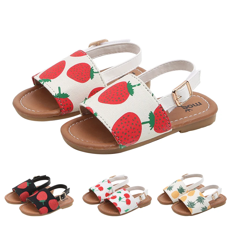 

Kids Sandals Leather Cherry Printing Fashion Princess Summer Shoes For Little Girls Toddler Soft Sole Comfortable Baby Shoe
