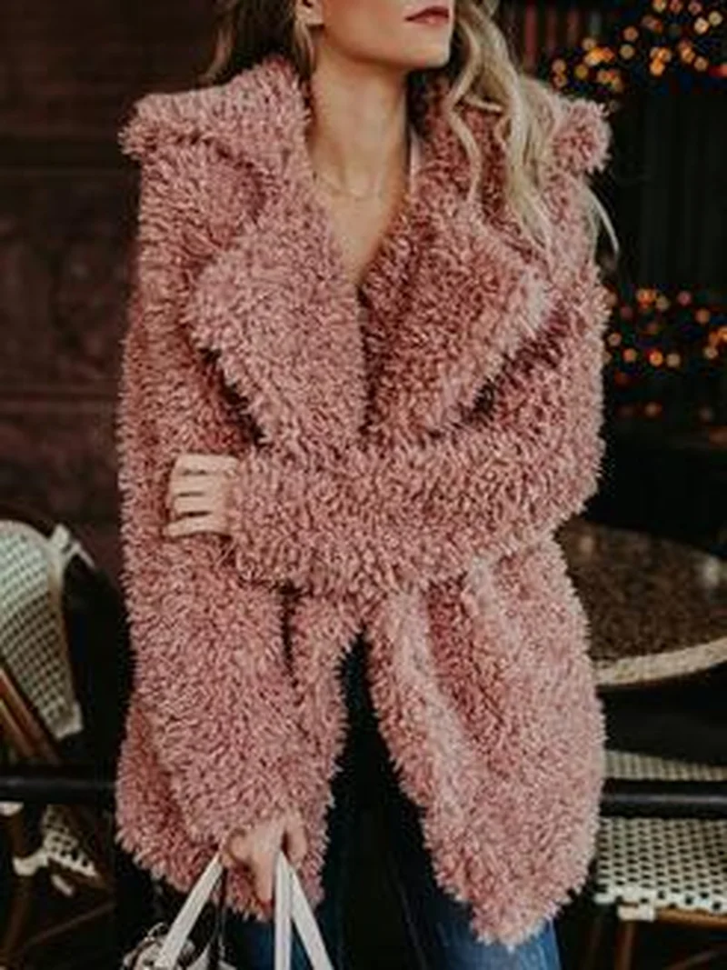 Осень-зима пальто Для женщин искусственной овечьей шерсти негабаритных пальто куртки зима розовый черный теплые мохнатая куртка Для женщин верхняя одежда на осень