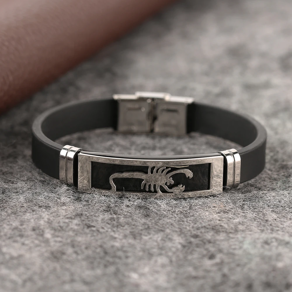 Scorpion Stainless Steel Bracelets Fashion Silicone Simple Casual Men Charm Bracelet Easy Hook Rope Chain Bangle Gift (16)