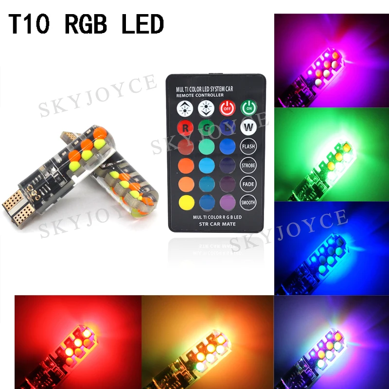 SKYJOYCE RGB T10 W5W светодиодный лампы 12SMD COB 194 168 автомобиль с пультом дистанционного управления 12V со стробоскопической вспышкой для чтения клина светильник просвет светильник s