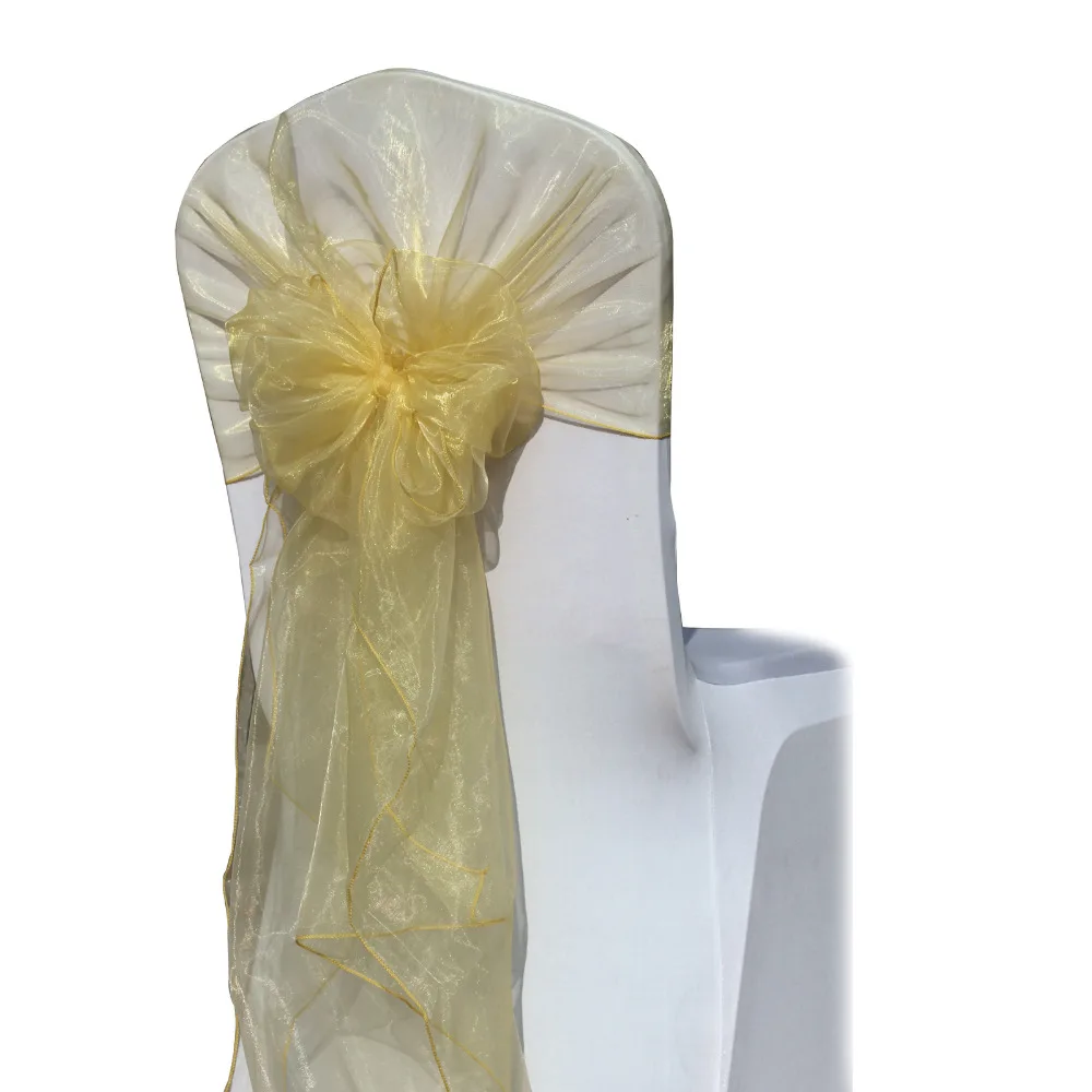 100 PCS New Champagne 65*275 Chair Cover Sashes Organza chair hood