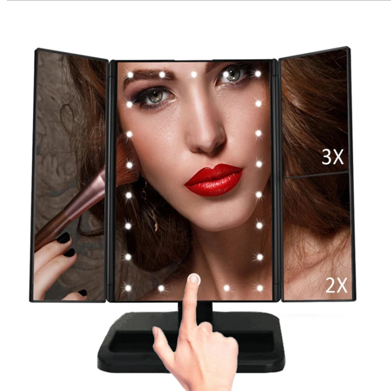

3 Folding Touch Screen Makeup Led Light Mirror Vanity Mirror With Led Light 1X/2X/3X Table Desktop Magnifying Mirror For Women