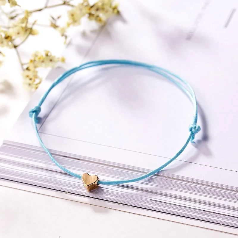 Ailodo, браслет с золотым сердцем, ювелирные изделия ручной работы, многоцветная веревка, регулируемый браслет на удачу для женщин и мужчин, LD208 - Окраска металла: Blue