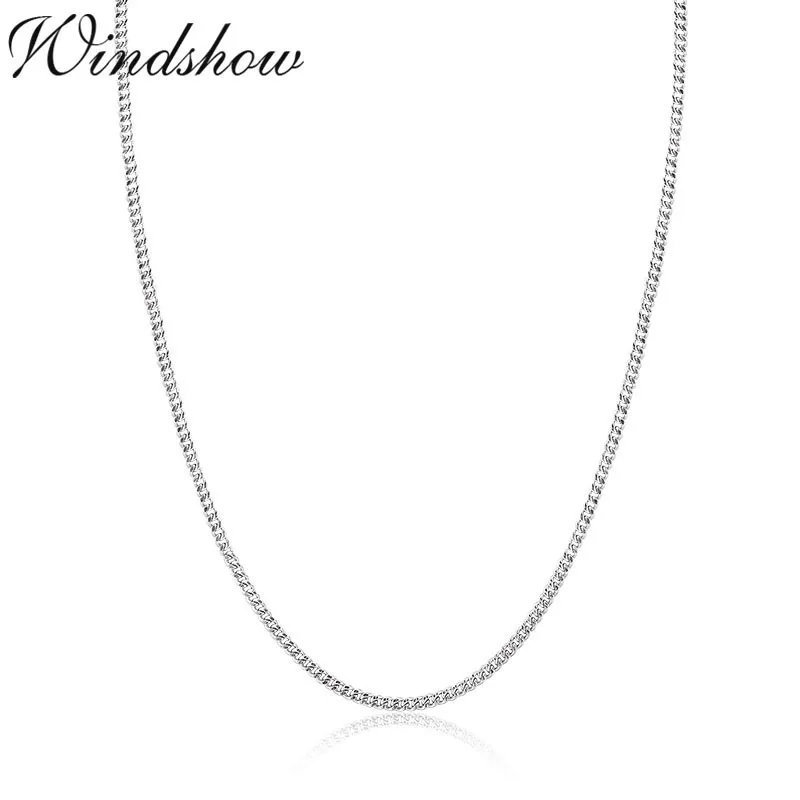 

Thin 925 Sterling Silver Slim Curb Chain Choker Necklaces Women Girls Jewelry kolye collares collane collier ketting 40cm 45cm