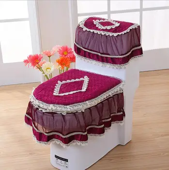 

Fyjafon 3pcs toilet potty sets toilet seat cover Luxurious Warm Close Stool Lace Tank Cover Bathroom Overcoat Toilet Case