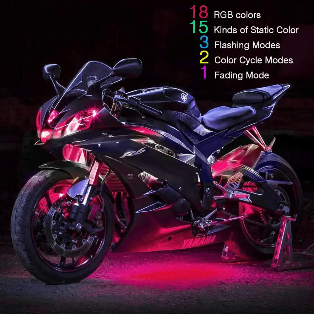 12 шт мотоцикл Светодиодные ленты огни комплект, Multi-Цвет акцент Glow неоновые огни лампы Гибкий с двойной ИК/RF/звуковой контроллер ST188
