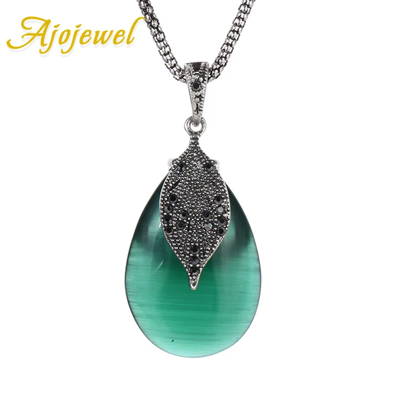 Ajojewel Beautiful Green Opal Stone Necklace Women 2017