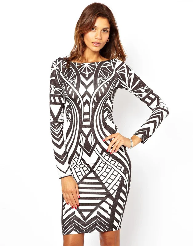 black and white geometric dress
