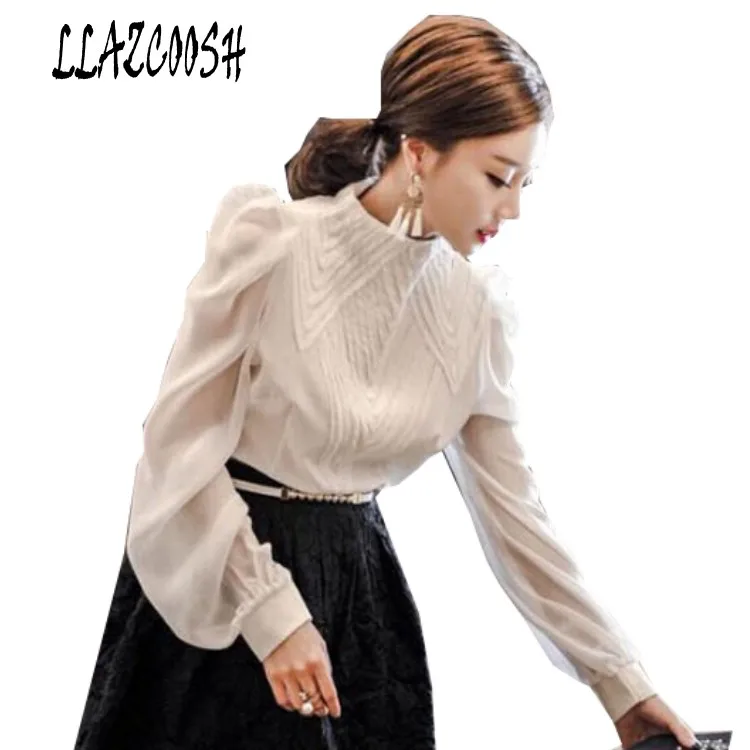 

2018 New spring Korean styles lanterns sleeve White Shirt Chiffon shirt female fashion all-match wind Palace blouse