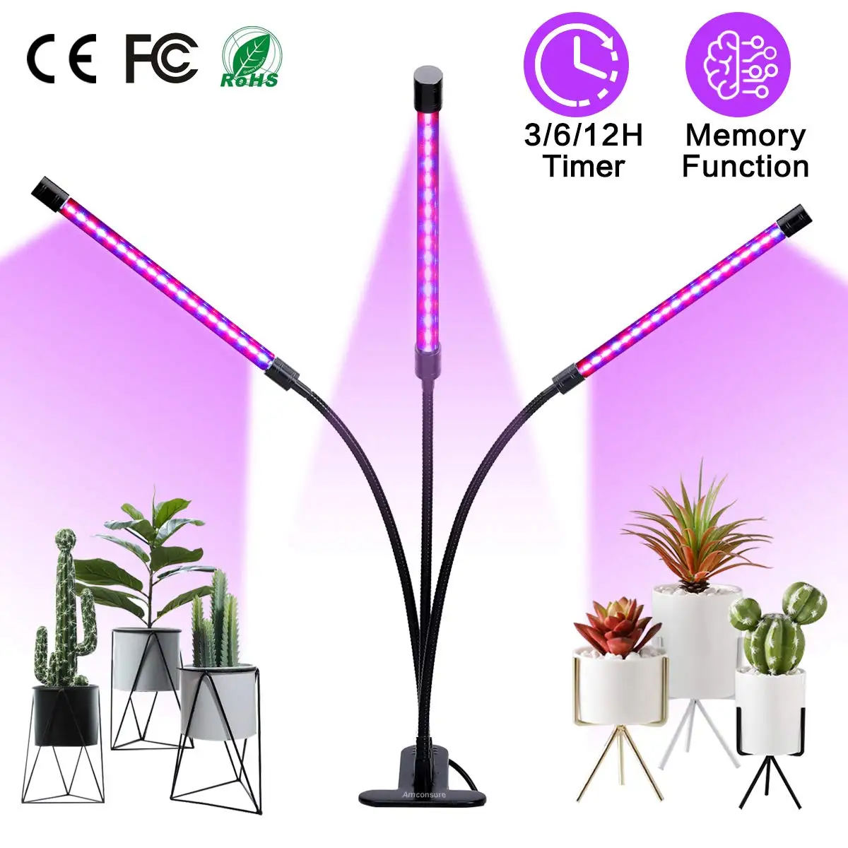 

Grow Light, 20/30W LED Grow Lamp Bulb Plant Light Full Spectrum,3/6/12H Timer Clip-On Desk Grow Lamp for Indoor Plants,2/3 Heads
