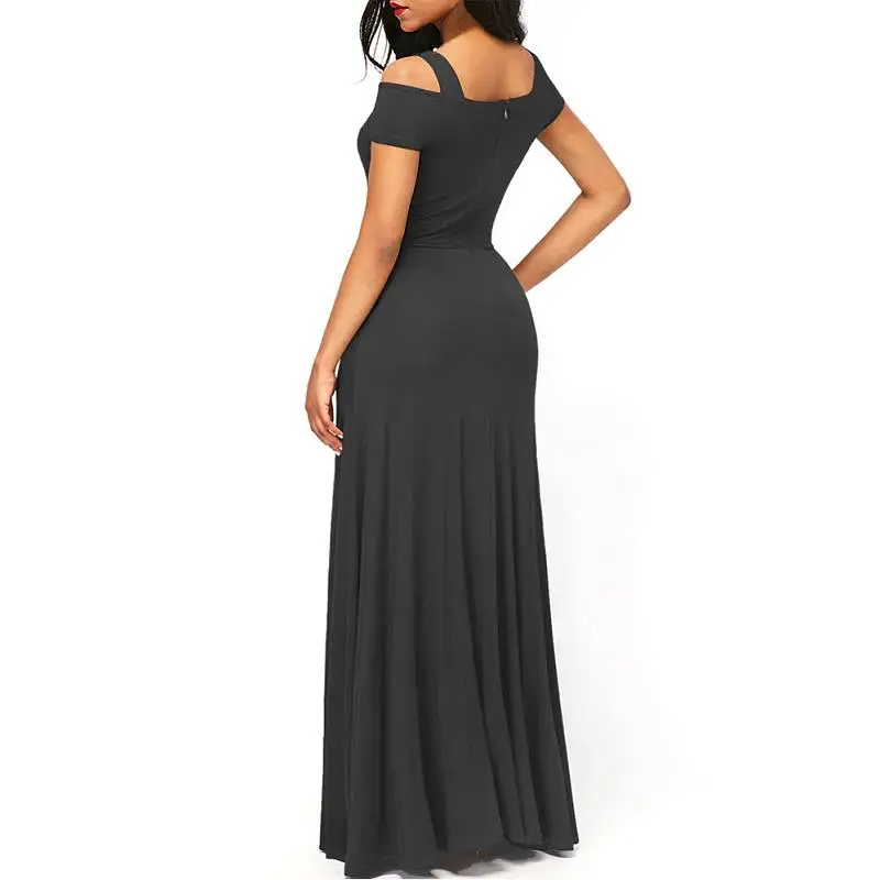 SEBOWEL 2017 Autumn Cold Shoulder Vintage Maxi Dress Women Elegant Floor Long Party Dress High Split Flare Dresses (3)