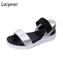 Lucyever 2017 Summer Women’s Sandals Peep toe Flats Platform Flip Flops Classic Patchwork PU Leather Student Casual Shoes Woman
