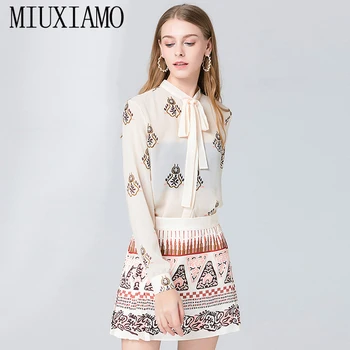 

MIUXIMAO High Quality 2019 Summer 2 piece set women Newest Europe Fashion Bow Floral Print jumpsuit Women vestido