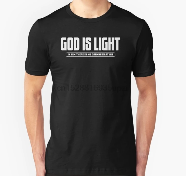 Мужская футболка с коротким рукавом надписью God is light in Him there no darkness женская