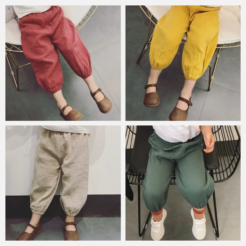 

2019 Spring Summer Baby Girls Casual Pants Children Kids Cotton linen Bloomers Girls Solid anti-mosquito Pants 4 colors hot sale