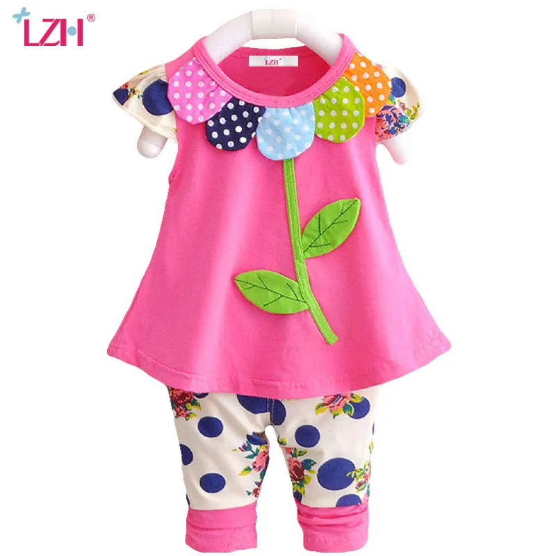 LZH Newborns Clothes 2018 Summer Baby Girls Clothes Set Petals T shirt