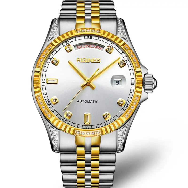 

RIQINES daydate watches automatic mechanical watch luminous diamond-studded double calendar Oyster type constant motion
