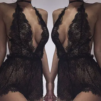 

Womens Solid Lace One Piece Playsuits Bodysuits Sexy Sleepwear Underwear Lace Nightwear