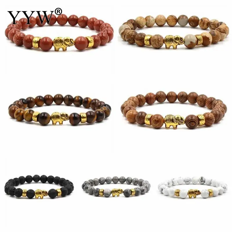 

2019 Natural Stone Beaded Bracelets For Women Jewelry Fashion Elephant Charm Bracelet Men Tiger Eyes Unisex Elephant Bracelet