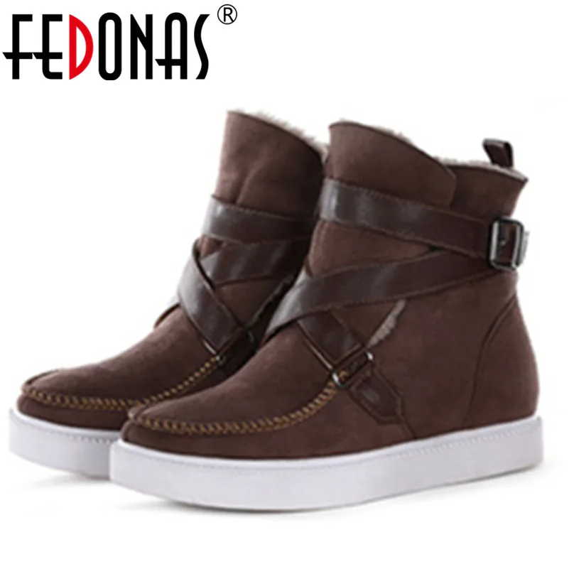 

FEDONAS Fashion New Women Buckles Autumn Winter Martin Shoes Woman Wedges High Heels Short Ankle Boots Ladies Basic Boots Shoes