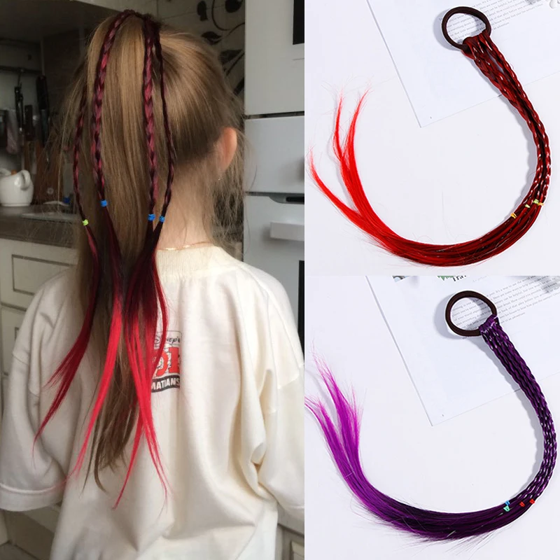 

New Girls Colorful Wigs Ponytail Hair Ornament Headbands Rubber Bands Beauty Hair Bands Headwear Kids Hair Accessories Head Band