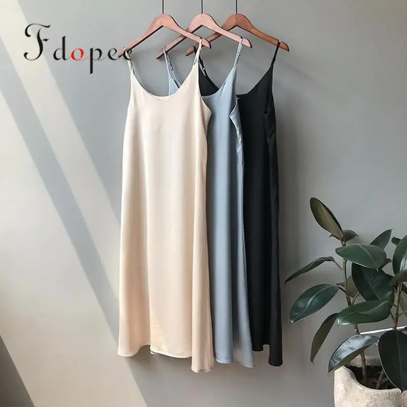 

2019 Summer French Style Retro Sexy Spaghetti Strap V-neck Solid Color Beach Casual Plus Size Comfort Women Tank Dress Summer