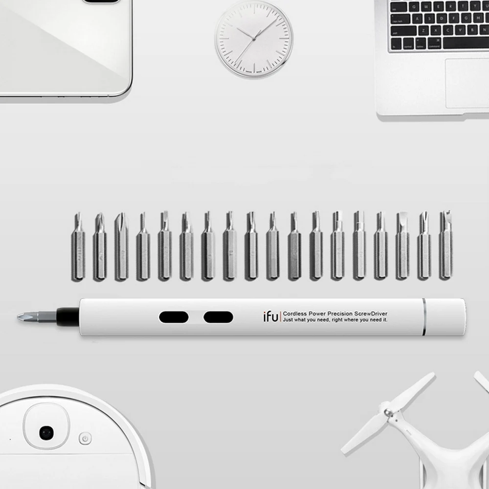 

Precision Electric Screwdriver Li-ion Battery Cordless Manual / Electric Dual Mode DIY Screw Driver with 18 batch Bits Set