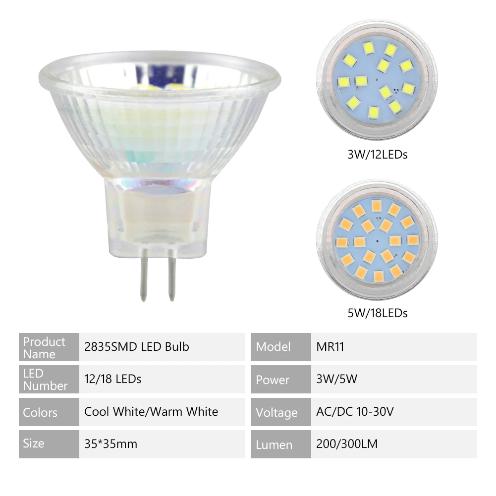 4 шт. MR11 Светодиодный светильник AC/DC 24 В лампа MR 11 Точечный 3 Вт 5 2835 SMD Кукуруза