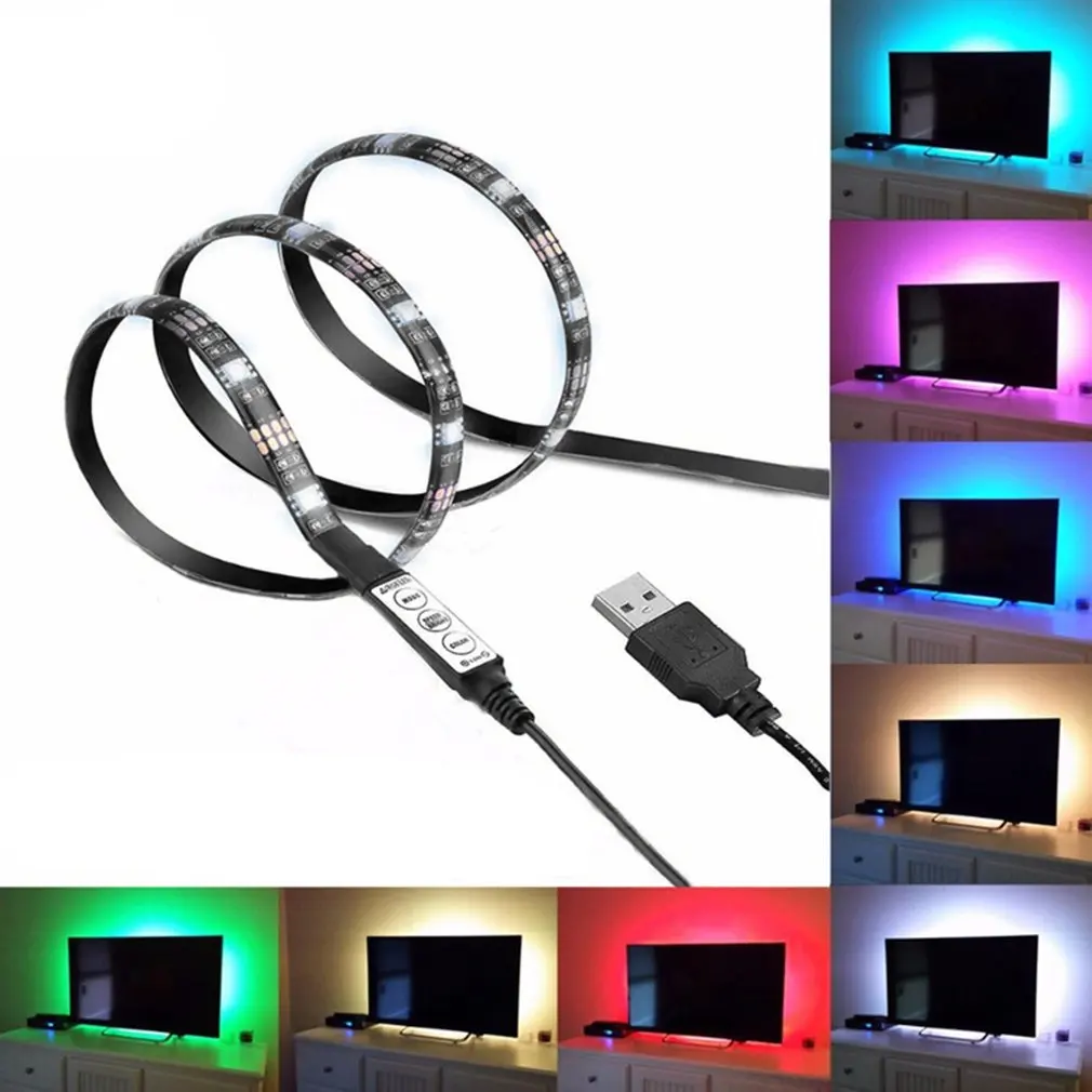 USB Гибкие Cuttable светодиодный свет шнура 5050 RGB Водонепроницаемый фоновый свет телевизора с клейкой ленты и удаленного Управление распродажа