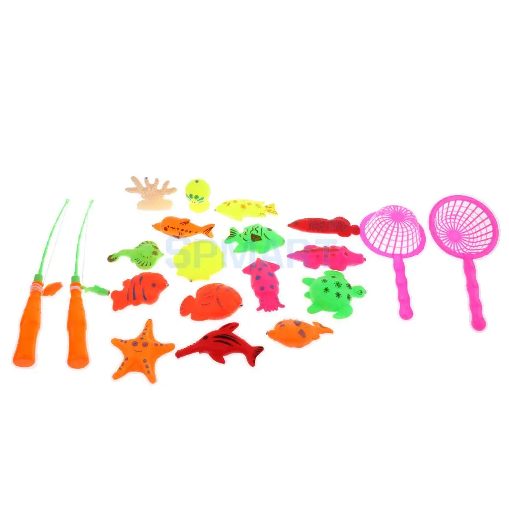 

20Pcs Babies Kids Pretend Play Fishing Game Toy Vivid Magnetic Fish Animal Model Rod Set Kids Water Toy Early Developmental