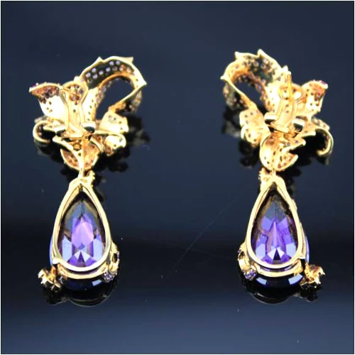 Orecchini Qi Xuan_Fashion Jewelry_Luxury фиолетовый цветок вечерние серьги _solid Silver Luxury Earrings_Factory