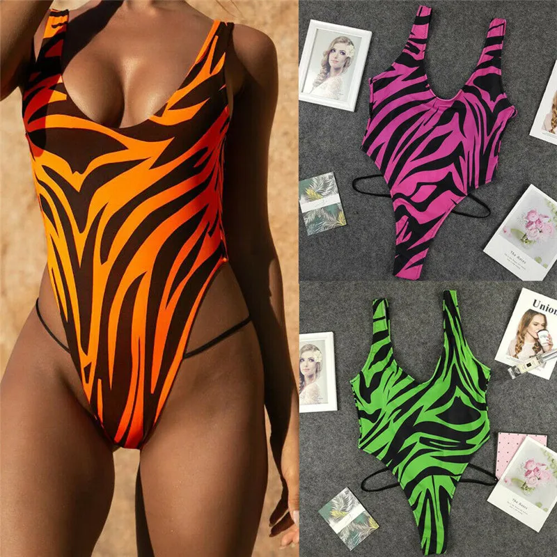 

2019 New Women's One Piece Bikini Flame Print Swimming Costume Sexy Backless One Piece Swimsuit Monokini Swimwear