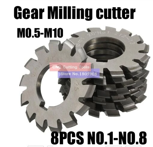 8PCS M0.4/M0.5/M0.6/M0.7/M0.8/M1/M1.25/M1.5/M2/M3/M4 Modulus PA20 degrees NO.1-NO.8 HSS Gear Milling cutter Gear cutting tools
