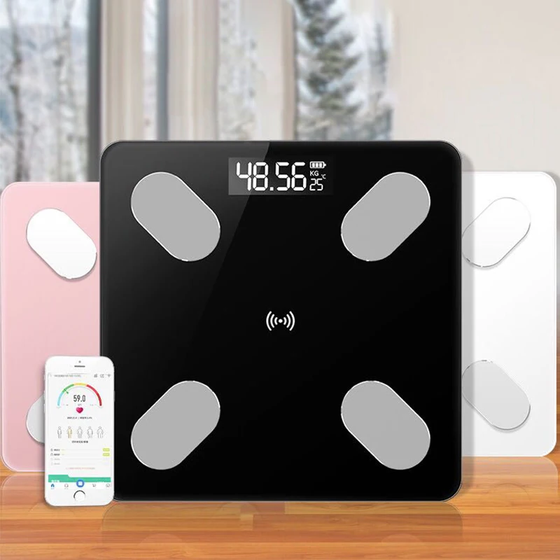 3 цвета напольные весы Smart BMI весы светодиодный цифровой ванной беспроводные весы Bluetooth для приложение для Android IOS - Цвет: Black Use Charging
