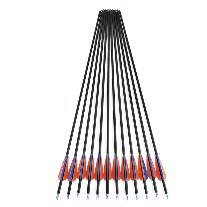 Hunting Archery 12pcs 30 inch Spine 400 Carbon Arrow Bolts for Compound& Recurve Bow Shooting Target replaceable arrowheads