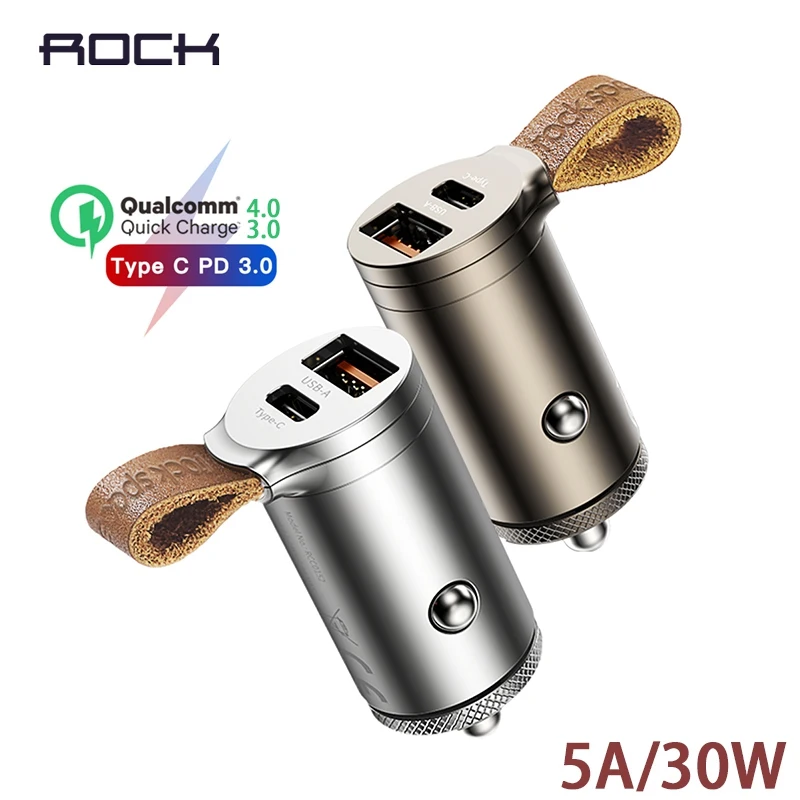 

ROCK 30W Car Charger Quick Charge 4.0 3.0 Type-C PD Fast USB Car Charger for iPhone Samsung QC4.0 QC3.0 QC 5A Mini Phone Charger