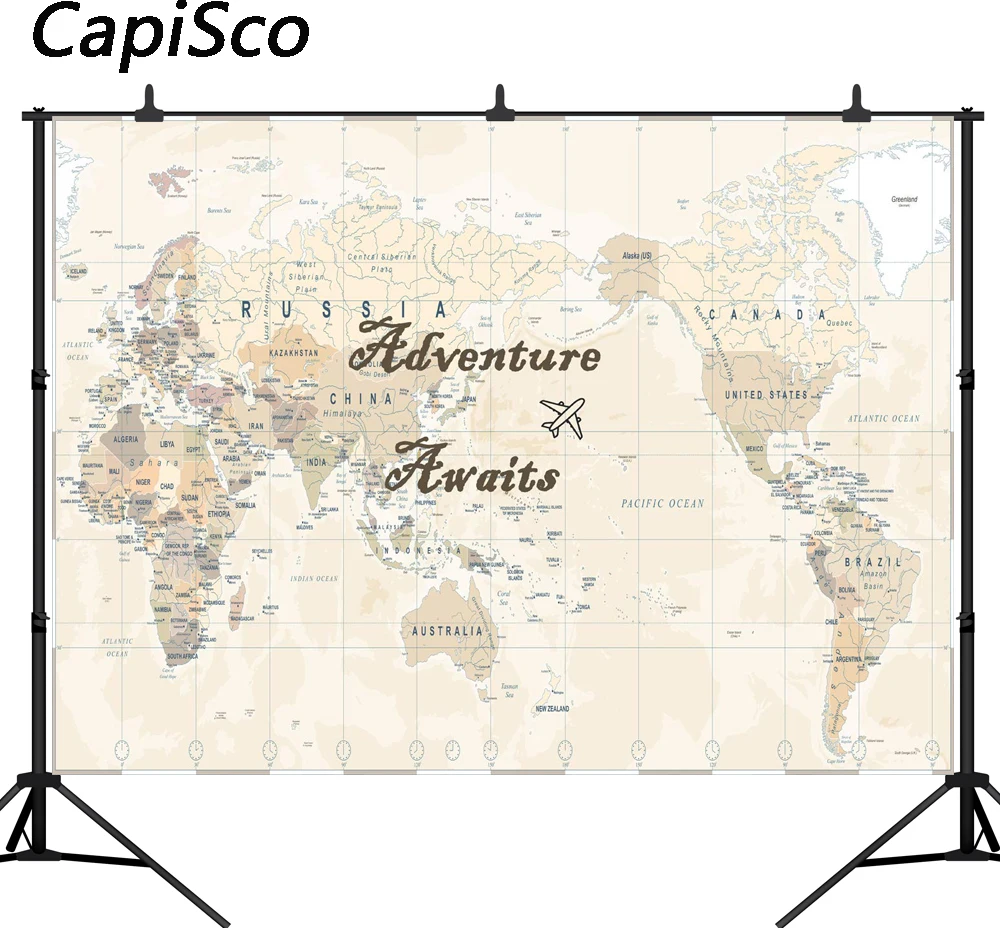 

Capisco photography background Adventure Awaits travel birthday party world map backdrop photocall photo studio professional
