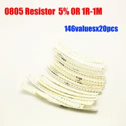 0805 SMD резистор 5% Допуск 146valuesx20pcs = 2920 шт. Резистор Комплект 0R 1R-1M Ассорти Комплект