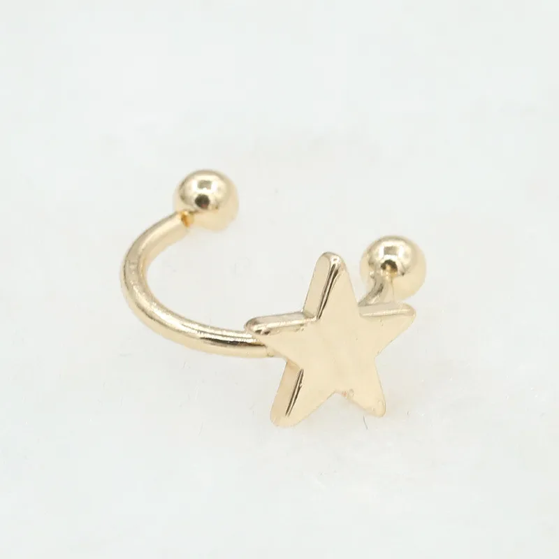 1 шт.,, модные серьги без пирсинга в виде звезды луны сердца треугольник клипса для женщин, простые Стильные Серьги-каффы, подарки - Окраска металла: Star Gold