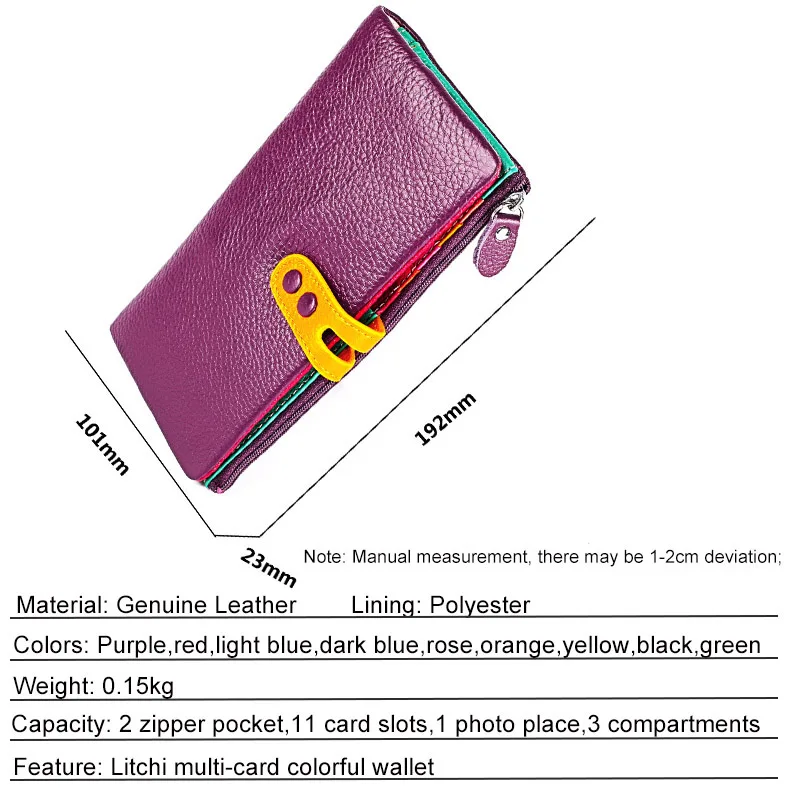 Женский кошелек из натуральной кожи, цветной женский длинный клатч из натуральной кожи, Женский кошелек на молнии для телефона, кошелек для монет, женская сумка
