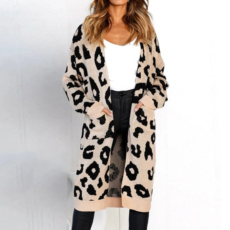 

Autumn winter 2018 women's Sexy V neck casual sweater female jumper Knit printed long cardigan women pull femme cardigans