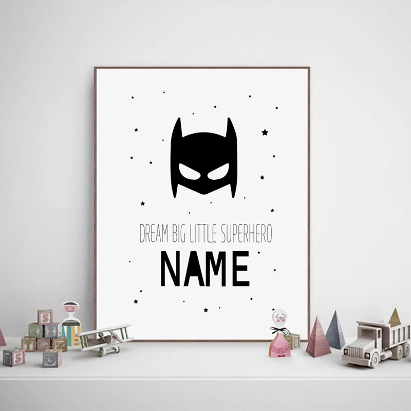 

Personalised Superhero Name Boys Canvas Art Print and Poster , Custom Batman Name Canvas Painting Baby Boys Room Wall Decor