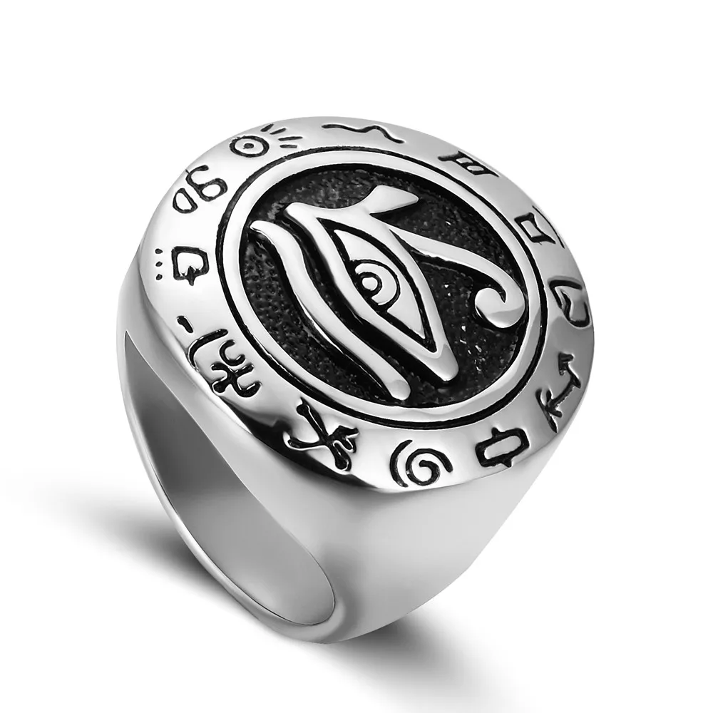 Mens Boys Eye of Horus Talisman Stainless Steel Punk Ring