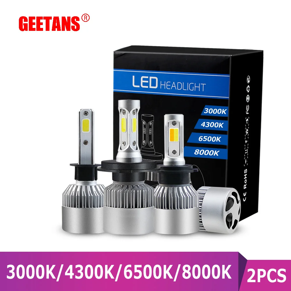 GEETANS H7 LED H4 H11 COB лампы для фар 9005 9006 12V H3 H1 H8 H9 9012 72W 8000LM S2 автомобильная светодиодная