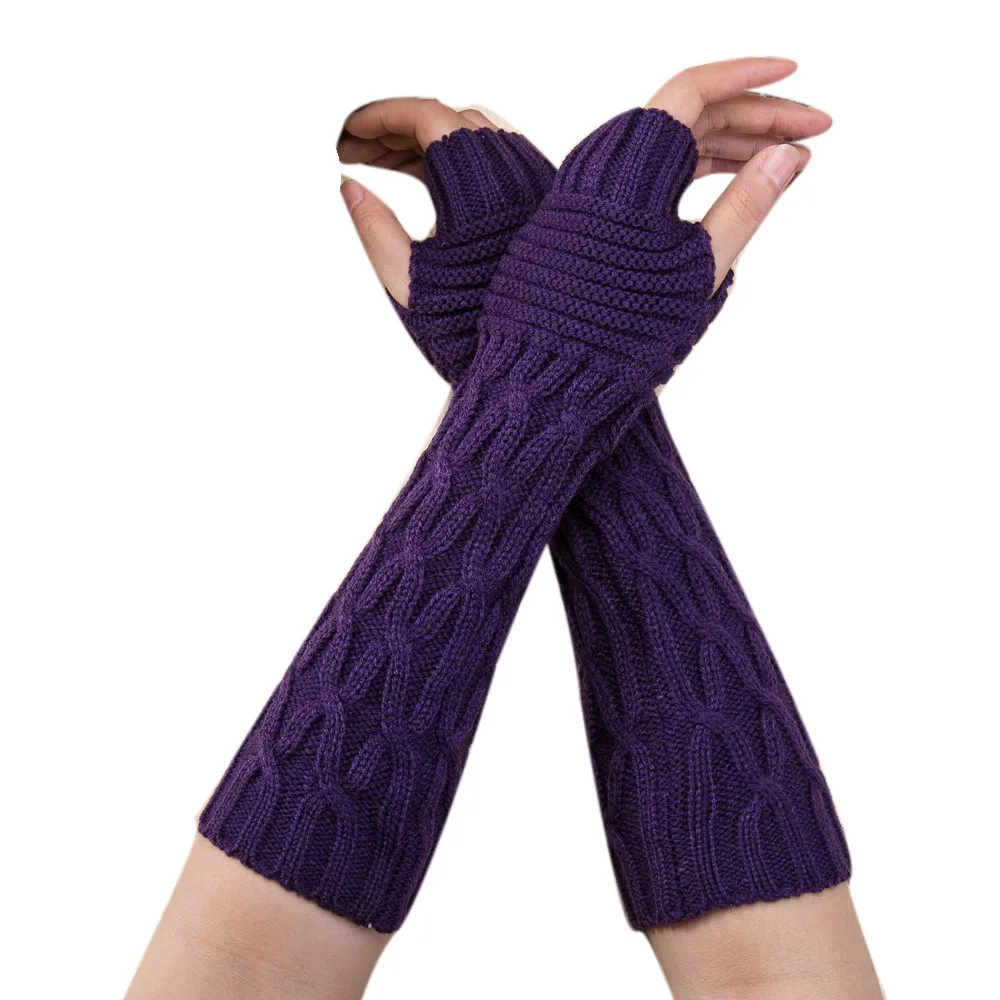 Теплые женские теплые перчатки без пальцев, однотонные шерстяные вязаные перчатки с манжетами на рукавах для женщин, зимние теплые эластичные перчатки#0,95